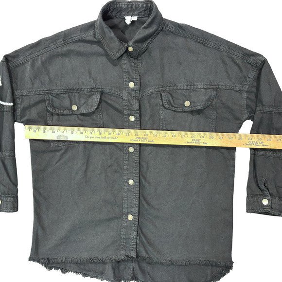 Elan Dolly Jacket Shirt Top Button Fray Women's Extra Small Black Smiley Shacket - Picture 13 of 15